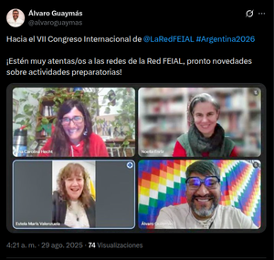 Post en red social Xsesión de chat Red FEIAL agosto 2025